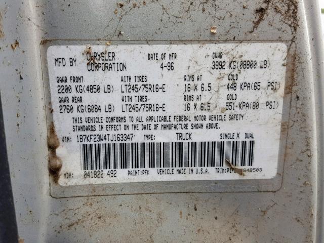 1B7KF23W4TJ163347 - 1996 DODGE RAM 2500 SILVER photo 10