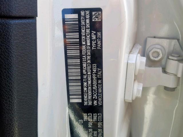 ZACCJBAB6HPF14933 - 2017 JEEP RENEGADE S WHITE photo 10