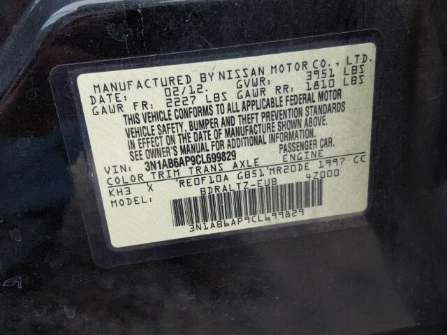 3N1AB6AP9CL699829 - 2012 NISSAN SENTRA 2.0 BLACK photo 10