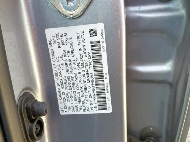 2HKRW2H86HH668847 - 2017 HONDA CR-V EXL SILVER photo 10