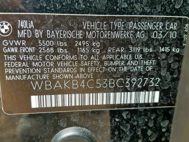 WBAKB4C53BC392732 - 2011 BMW 740 LI BLACK photo 10