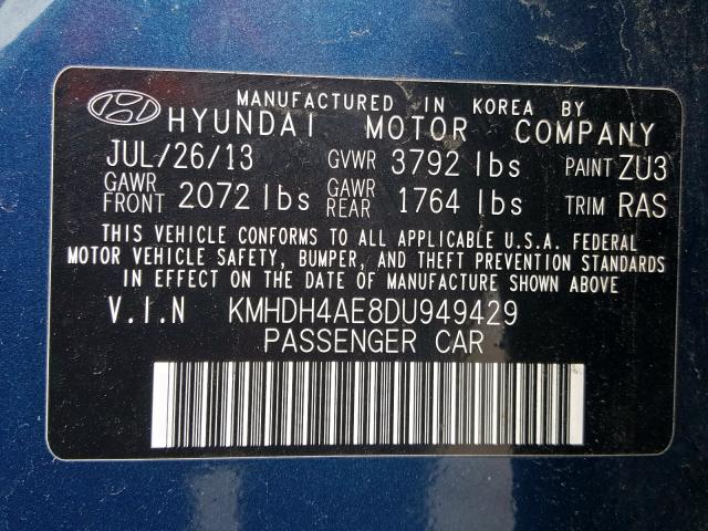 KMHDH4AE8DU949429 - 2013 HYUNDAI ELANTRA GLS  photo 10