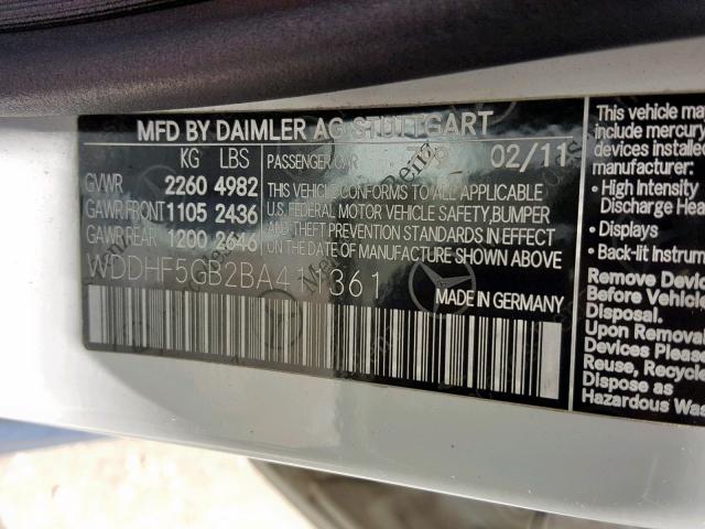 WDDHF5GB2BA411361 - 2011 MERCEDES-BENZ E 350 WHITE photo 10