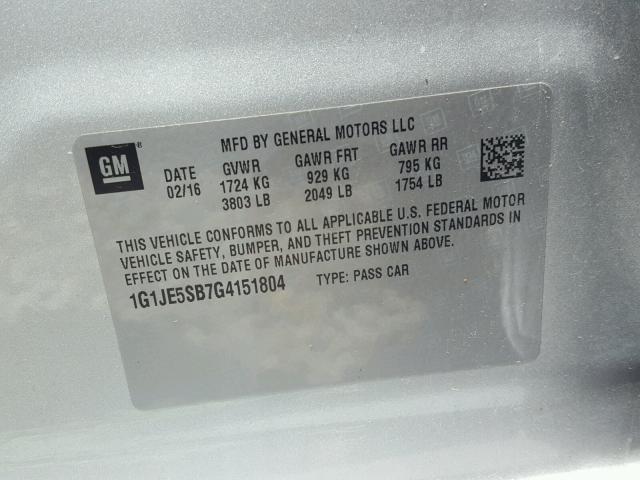 1G1JE5SB7G4151804 - 2016 CHEVROLET SONIC LTZ SILVER photo 10