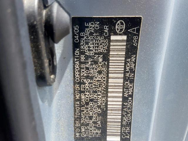 JTKDE177X50055812 - 2005 TOYOTA SCION TC BLUE photo 10