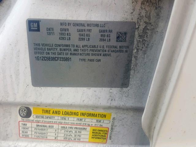 1G1ZC5E08CF235891 - 2012 CHEVROLET MALIBU 1LT 白色 照片 10