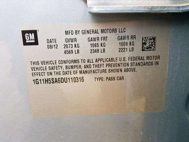 1G11H5SA6DU110316 - 2013 CHEVROLET MALIBU LTZ ლურჯი ფოტო 10