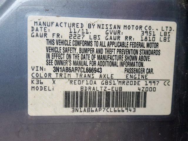 3N1AB6AP7CL666943 - 2012 NISSAN SENTRA 2.0 GRAY photo 10