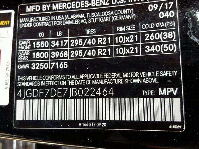 4JGDF7DE7JB022464 - 2018 MERCEDES-BENZ GLS 550 4M BLACK photo 10