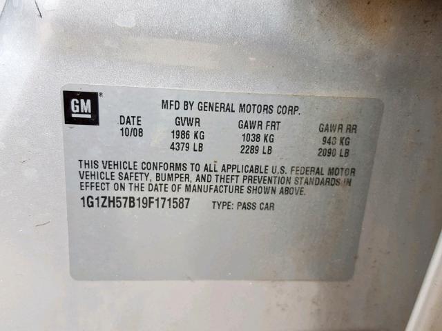 1G1ZH57B19F171587 - 2009 CHEVROLET MALIBU 1LT SILVER photo 10