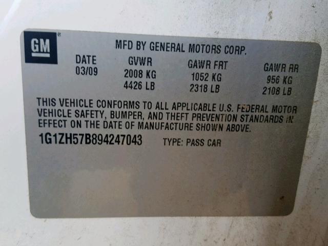 1G1ZH57B894247043 - 2009 CHEVROLET MALIBU 1LT 白色 照片 10