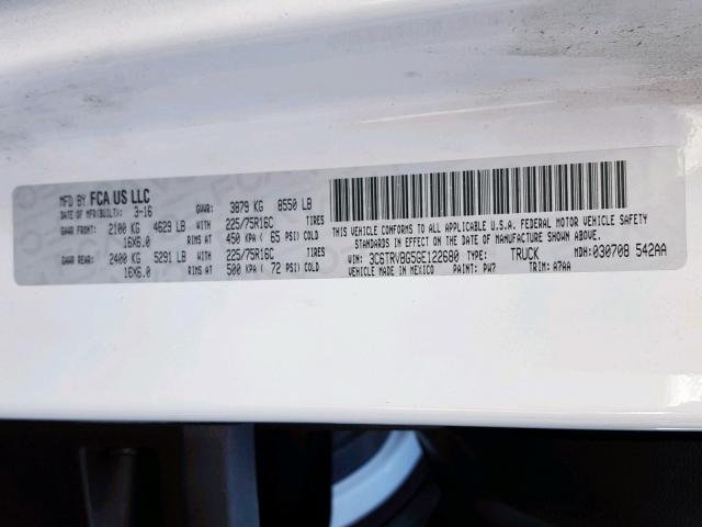 3C6TRVBG5GE122680 - 2016 RAM PROMASTER WHITE photo 10