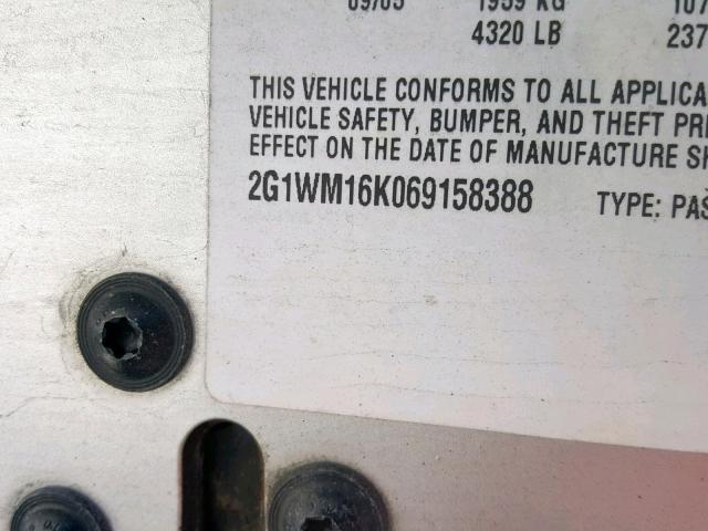 2G1WM16K069158388 - 2006 CHEVROLET MONTE CARL 银色 照片 10