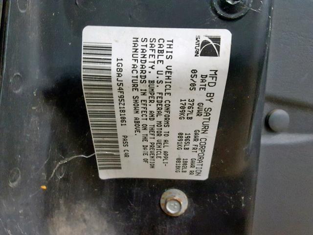 1G8AJ54F95Z181061 - 2005 SATURN ION LEVEL BLACK photo 10
