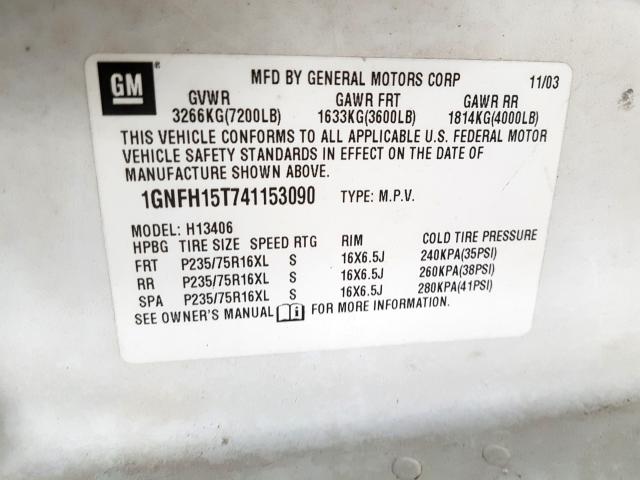 1GNFH15T741153090 - 2004 CHEVROLET EXPRESS G1500  photo 10