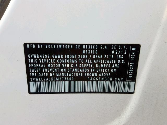 3VWLL7AJXCM377860 - 2012 VOLKSWAGEN JETTA TDI WHITE photo 10