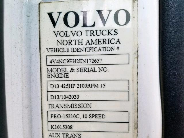 4V4NC9EH2EN172657 - 2014 VOLVO VN VNL WHITE photo 10