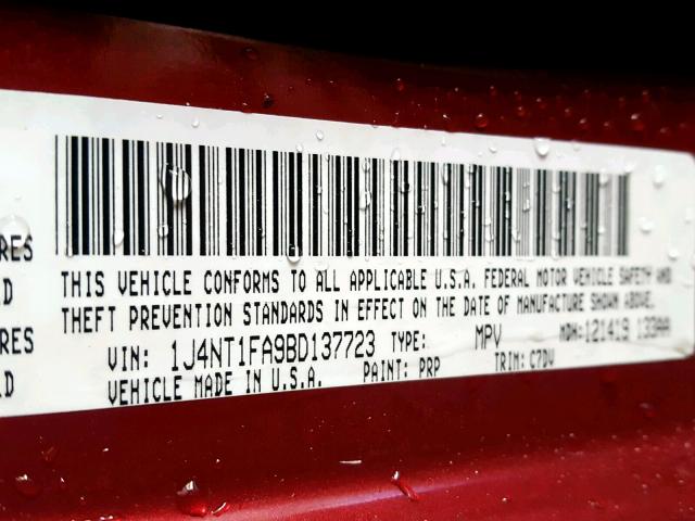 1J4NT1FA9BD137723 - 2011 JEEP COMPASS SP 勃艮第红 照片 10