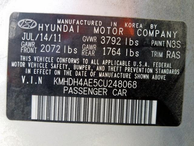 KMHDH4AE5CU248068 - 2012 HYUNDAI ELANTRA GLS  photo 10