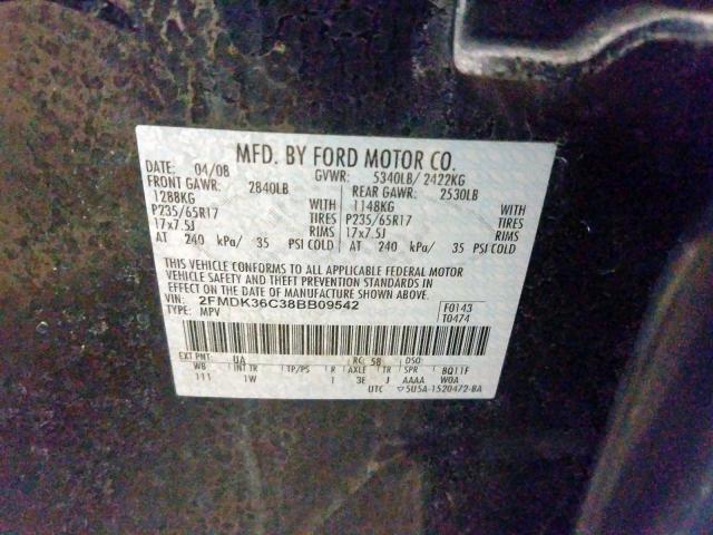 2FMDK36C38BB09542 - 2008 FORD EDGE SE  photo 10