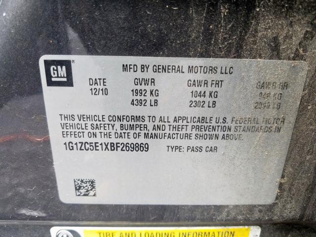 1G1ZC5E1XBF269869 - 2011 CHEVROLET MALIBU 1LT  照片 10