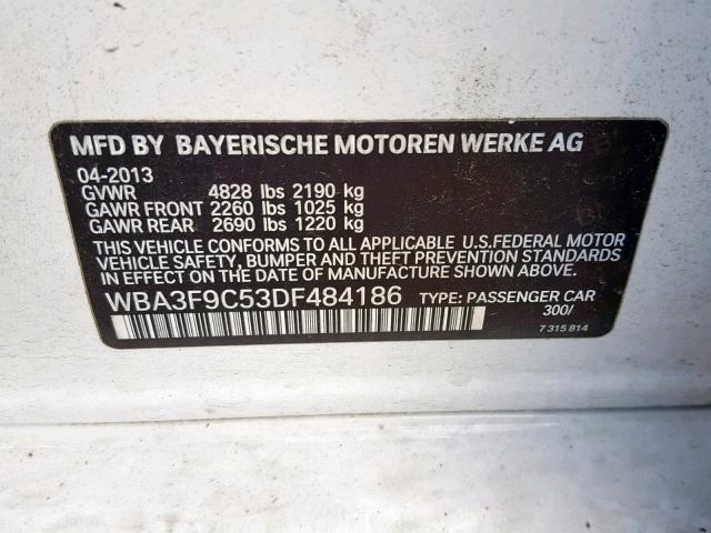 WBA3F9C53DF484186 - 2013 BMW ACTIVEHYBR WHITE photo 10