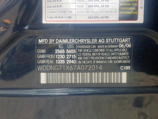 WDDNG71X67A072014 - 2007 MERCEDES-BENZ S 550 BLUE photo 10