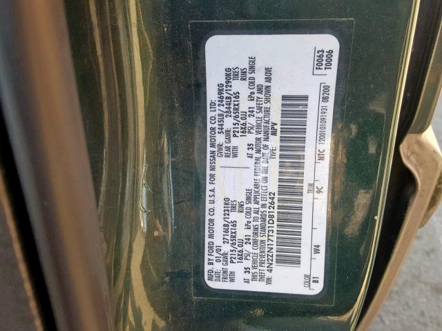 4N2ZN17T31D812642 - 2001 NISSAN QUEST GLE GREEN photo 10