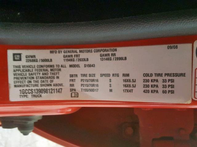 1GCCS139098121147 - 2009 CHEVROLET COLORADO RED photo 10