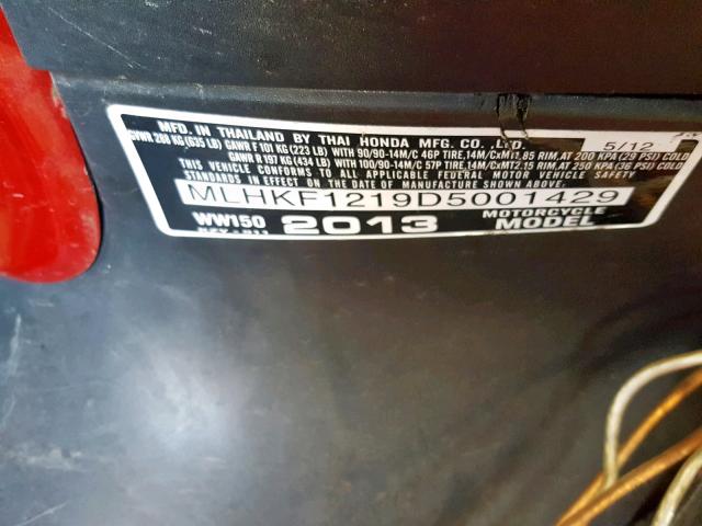 MLHKF1219D5001429 - 2013 HONDA PCX 150 RED photo 10