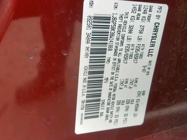 1J8GP58K38W141868 - 2008 JEEP LIBERTY LI RED photo 10