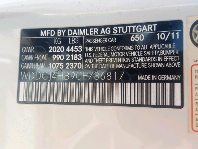 WDDGJ4HB9CF786817 - 2012 MERCEDES-BENZ C 250 WHITE photo 10