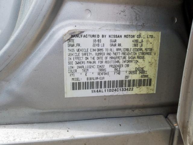 1N4AL11D24C133422 - 2004 NISSAN ALTIMA BASE  photo 10