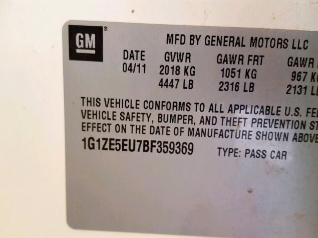 1G1ZE5EU7BF359369 - 2011 CHEVROLET MALIBU LTZ 白色 照片 10