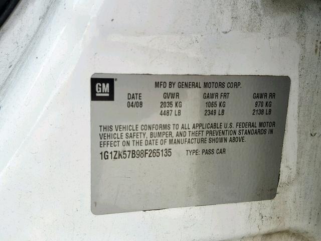 1G1ZK57B98F265135 - 2008 CHEVROLET MALIBU LTZ თეთრი ფოტო 10