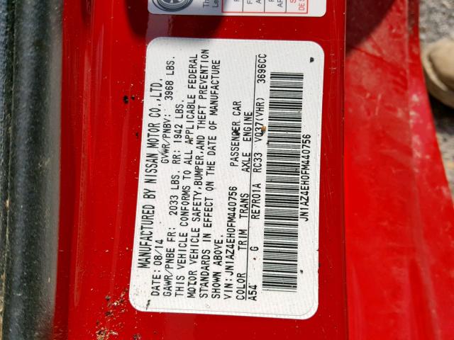 JN1AZ4EH0FM440756 - 2015 NISSAN 370Z BASE RED photo 10