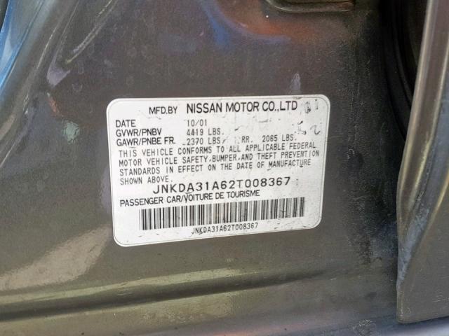 JNKDA31A62T008367 - 2002 INFINITI I35 GRAY photo 10