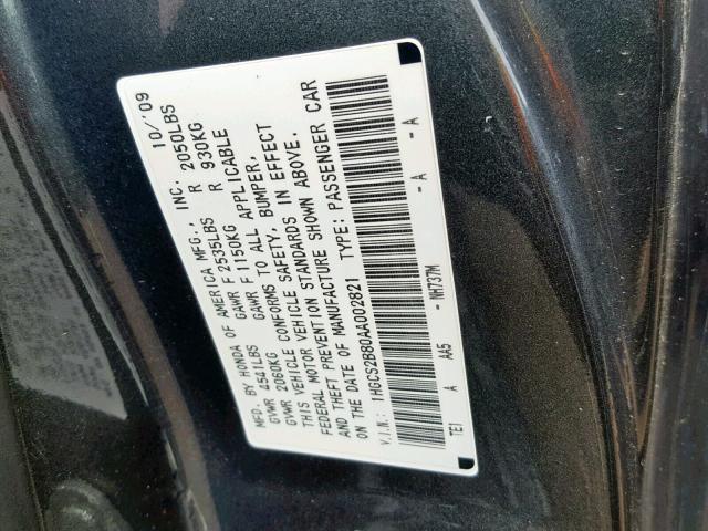 1HGCS2B80AA002821 - 2010 HONDA ACCORD EXL GRAY photo 10