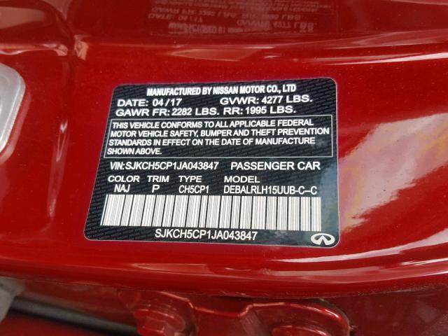 SJKCH5CP1JA043847 - 2018 INFINITI QX30 BASE RED photo 10