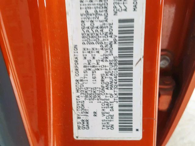 JTLKT324X40163685 - 2004 TOYOTA SCION XB 橙色 照片 10