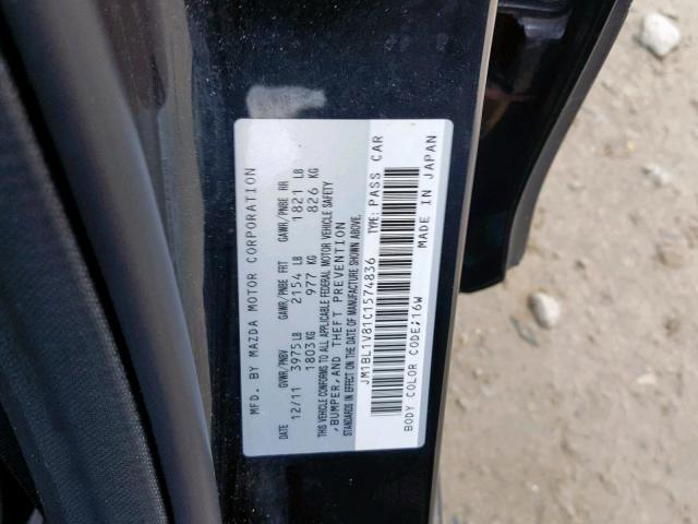 JM1BL1V81C1574836 - 2012 MAZDA 3 I BLACK photo 10