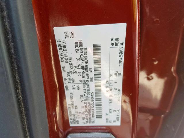 1FMCU0F72GUB66122 - 2016 FORD ESCAPE S RED photo 10