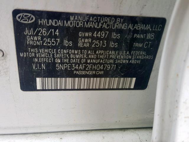 5NPE34AF2FH047971 - 2015 HYUNDAI SONATA SPO WHITE photo 10