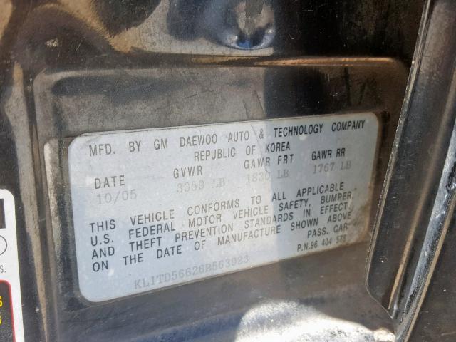 KL1TD56626B563923 - 2006 CHEVROLET AVEO BASE Qara foto 10