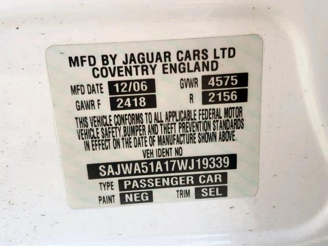 SAJWA51A17WJ19339 - 2007 JAGUAR X-TYPE 3.0 WHITE photo 10