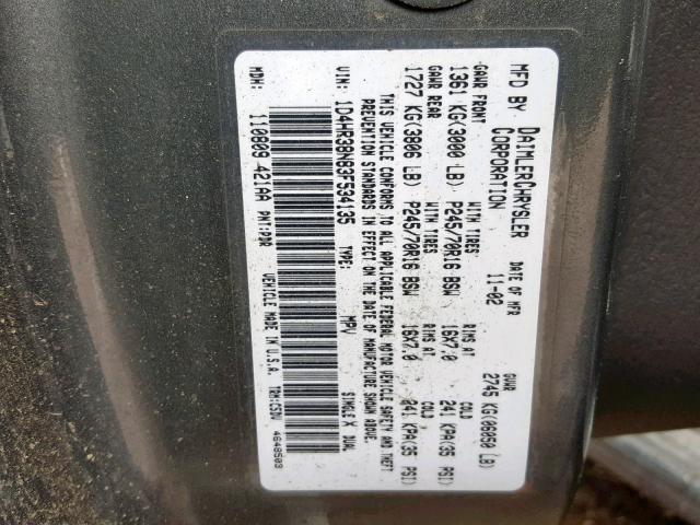 1D4HR38N83F534135 - 2003 DODGE DURANGO SP GRAY photo 10