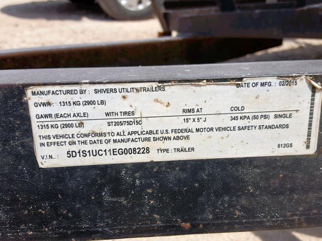 5D1S1UC11EG008228 - 2015 UTILITY TRAILER BLACK photo 10