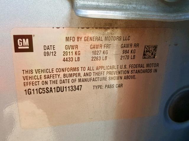 1G11C5SA1DU113347 - 2013 CHEVROLET MALIBU 1LT 蓝色 照片 10