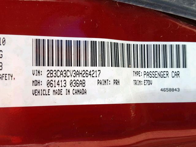 2B3CA3CV3AH264217 - 2010 DODGE CHARGER SX RED photo 10