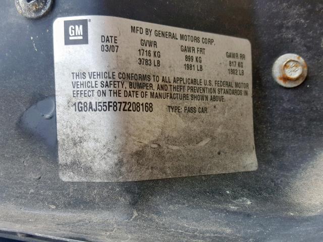 1G8AJ55F87Z208168 - 2007 SATURN ION LEVEL GRAY photo 10